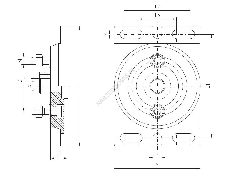 Rysunek techniczny: Podstawa (obrotowa) do imadeł maszynowych 6587 1 - BISON-BIAL